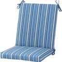 High Back Outdoor Chair Cushion Hinged Patio Chair Pad with Removable Cover, Reversible Cushion with Ties, Durable Polyester Fabric, Eco-Friendly Recycled Polyfiber Fill, Sapphire Stripe, 43x20x3 inches