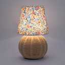 Vintage Small Wicker Lamp, Rattan Body Fabric Lampshade, Adjustable Light Color and Brightness with Power-Off Memory, Safe USB Powered, Retro Night Light for Bedroom Living Room (Sphere-Floral)