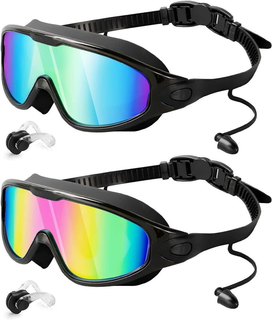 Rantizon Swim Goggles 2 Pack, Wide View Anti Fog&UV Swimming Goggles for Audlt, No Leaking Swim Glasses for Men Women Kids
