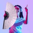 Glitter Large Rave Folding Clack Hand Fan with Holster for Men Women Handheld Fan for Festivals,Halloween,Rainbow Outfits,Disco Party,EDM,Burlesque,Drag Queen for Rave Accessories