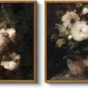 VIYYIEA 2 Pcs Framed Wall Art, Retro White Vintage Floral Paintings Farmhouse Decor, Canvas Prints Artwork, Country Still Life Wall Pictures for Bathroom Bedroom Kitchen Shelf,9x11inch,Set of 2, 11"L x 9"W