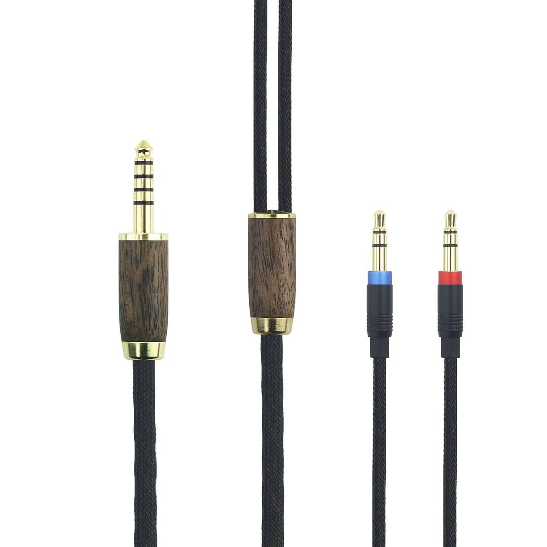 NewFantasia 6.7ft 4.4mm Balanced Cable 6N OCC Copper Silver Plated Cord Walnut Wood Shell Compatible with Hifiman Sundara, Ananda, Arya, HE400SE, Edition XS, HE4XX Headphones Dual 3.5mm end