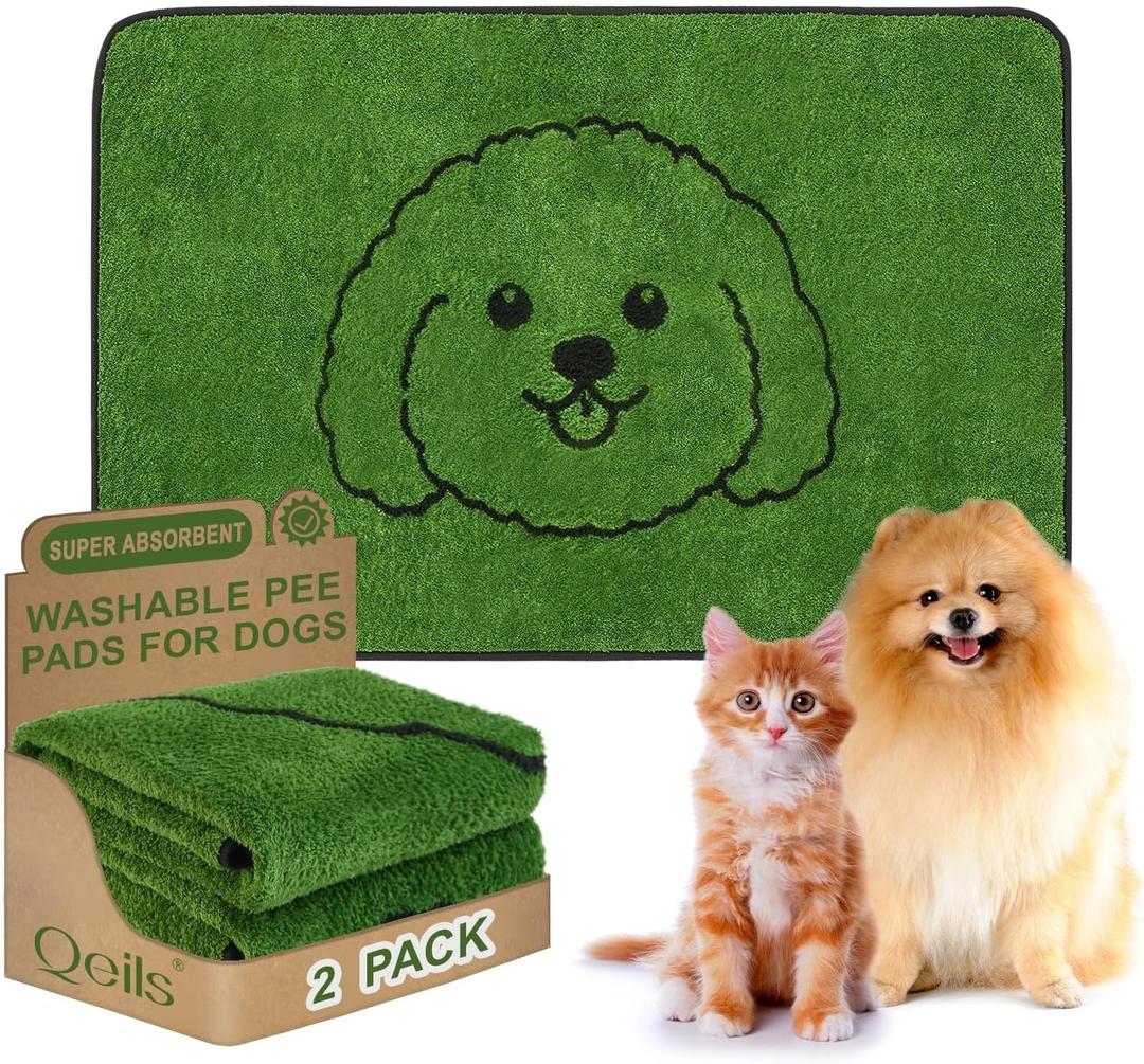 Qeils Reusable Puppy Pads, Washable Pee Pads for Dogs 2 Pack Durable Absorbent Leakproof Dog Training Pads for Home or Travel, Non-Slip Wee Wee Pads Potty Pads 36"x24"