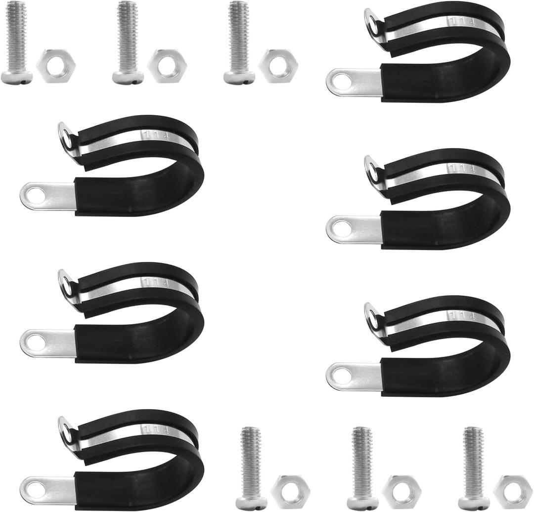 2 x 6 PCS 1-1/4 Inch Cable Clamps with 6 Pairs of Bolts Accessories, 304 Stainless Steel Rubber Clamps, Rubber Coated Cushioned Pipe Clamps