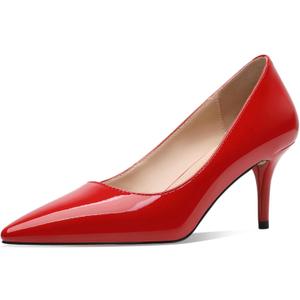 CosyFever 2.6 Inch Stiletto Pointed Toe Pumps Party Wedding Dressy Mid Heels Shoes (9.5 Wide, Red)