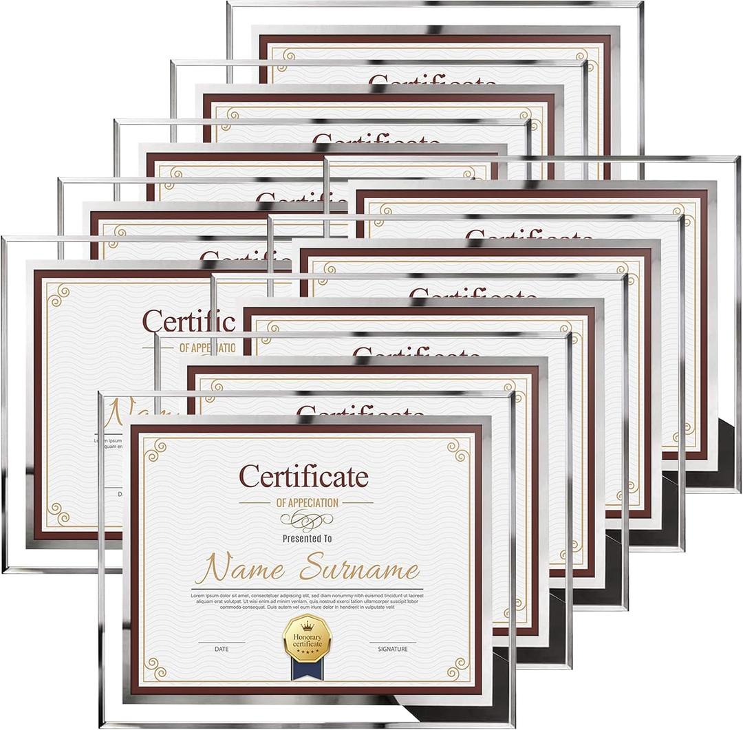 Schliersee 8.5x11 Certificate Frame Set of 10, 8.5 by 11 Glass Photo Picture Frame for Certificate, Document, Diploma, Degree, Award
