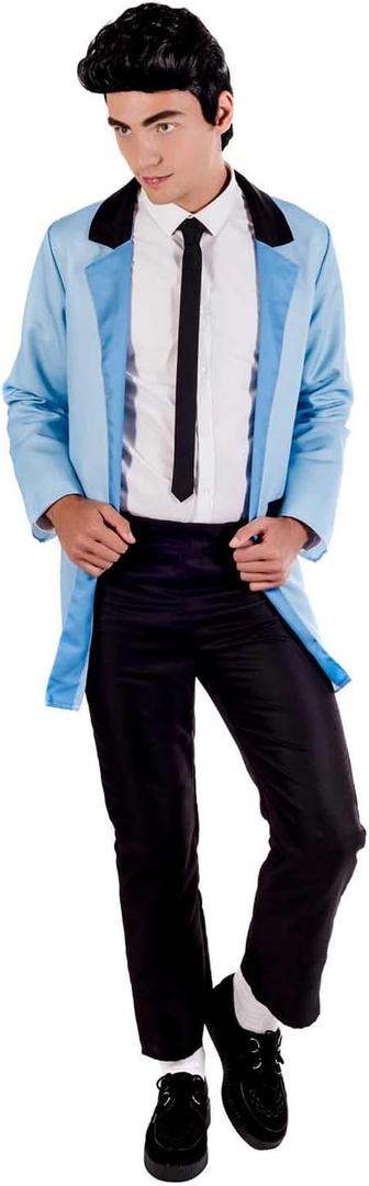 fun shack Men's 50s Sock Hop Costume, 1950s Outfit for Men, Retro 50s Attire, Vintage Dance Costume for Men (Large, Teddy Boy Blue)