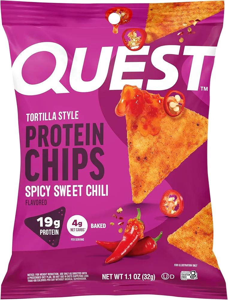 Quest Nutrition Spicy Sweet Chili Tortilla Chip, 19g Protein, 4g Net Carb, High Protein Low Carb, Gluten Free, 1.1 oz (Pack of 12)EXP. 10/19/26