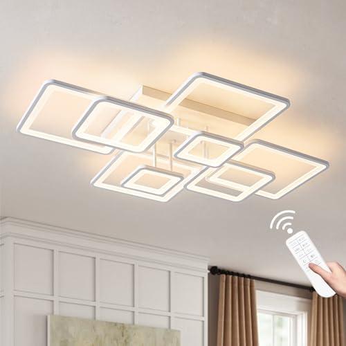Shine LUEST Modern Ceiling Light, 39.4'' Dimmable LED White Flush Mount Ceiling Lights with Remote Acrylic Round Ceiling Lamp Fixture for Low Ceiling Bedroom Living Room Dining Room, 100W