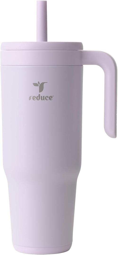 REDUCE Chiller Vacuum Insulated 40 oz Tumbler with Spill-Proof Silicone Straw - Sustainable Tritan Lid with Water Intake Markers - Soft Sit Base Travel Mug - Dishwasher Safe - Gentle Lavender