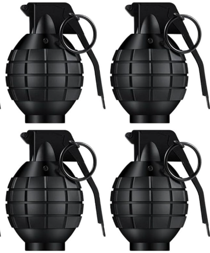 Sratte 4 Pcs Plastic Hand Grenades with Realistic Sound Effects and Flashing Light, Fake Grenades Military for Army Role Play Prop (Black)