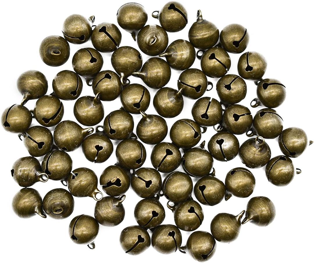 50Pcs 14mm Small Bronze Jingle Bell 5/9inches Mini Vintage Craft Bell Antique Brass Tinkle Bell for DIY Jewelry Pet Collar Dog Cat Toy Christmas Wedding Door Decoration