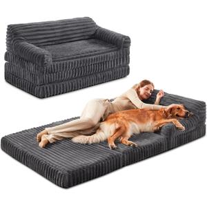 INVENHO Foldable Human Dog Bed, Orthopedic Egg-Crate Memory Foam Human Sized Dog Bed for Adult with Washable Removable Cover & Nonskid Bottom (72"x 44"x 10", Grey)