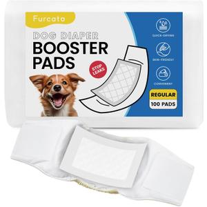 Disposable Dog Diaper Liners Booster Pads for Male & Female Dogs - Count of 100 | Diaper Inserts fit Most Washable Dog Wraps and Belly Bands, Regular