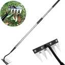 Forged Iron Weeding Rake,Gardenia 2.0 Iron Weed Rake with Long Handle,Thickened 5 Teeth Carbon Steel Garden Weeding and Leaf Removal Tools