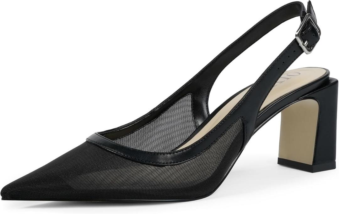 QIY Womens Pumps Pointed Closed Toe Chunky Heel Slingback Heels for Women