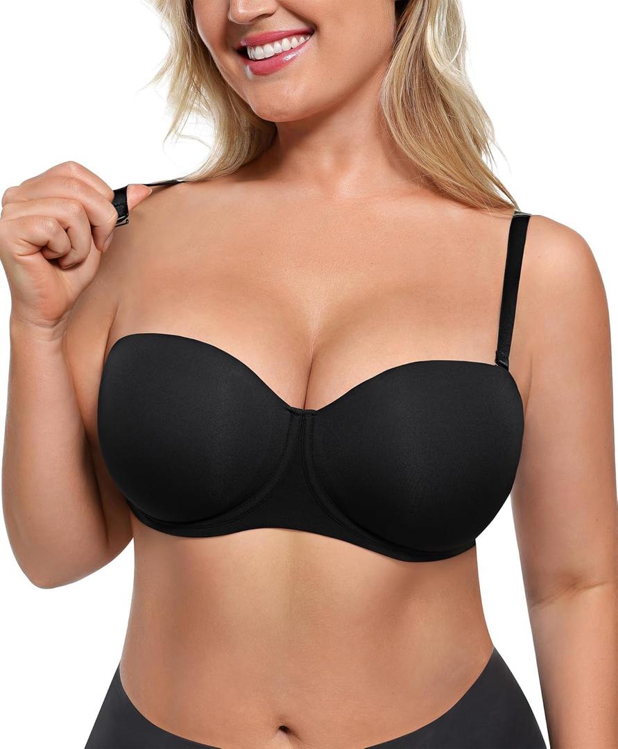 Shapellx Women's Minimizer Bra Strapless Convertible Underwear with Underwire Full Coverage Push Up Bras (Black,34DD)