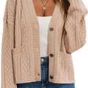 GREAIDEA Women's Fall Chunky Knit Open Front Sweaters Long Sleeve Button Cardigan 2025 Loose Short Outerwear Coats (X-Large, Apricot)