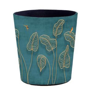 10L/2.64 Gallon Trash Can, Decorative Waste Basket, PU Leather Waste Paper Basket, Waterproof Garbage Can for Bathroom, Bedroom, Office, Kitchen and Living Room - Golden Leaves