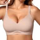 OEAK Womens Wireless Bras Scalloped Push Up Bralettes No Underwire Supportive Tshirt Bra Seamless Comfortable Everyday Bras L
