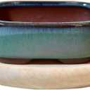 Rectangular Bonsai Pot Dark Green Glazed Planter Outer Size 8.6x6.5x3.4/3.35''x2.5''x1.3'' (1800)