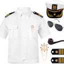 Spooktacular Creations 5 PCs Halloween Captain Costume Men, Sailor Costume Men, Sailor Uniform for Halloween Party Cosplay (White, L)