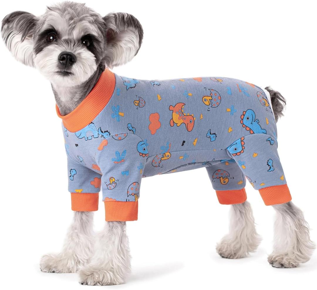 Dog Surgery Recovery Suit, Dog Onesie for Surgery Female Male Dogs, Dogs Pajamas Long Sleeve, Small Dogs Onesie, Abdominal Wound Bandages Surgical Suit, Cat Recovery Suit for Shedding Skin Disease (Large, Grey Dino)