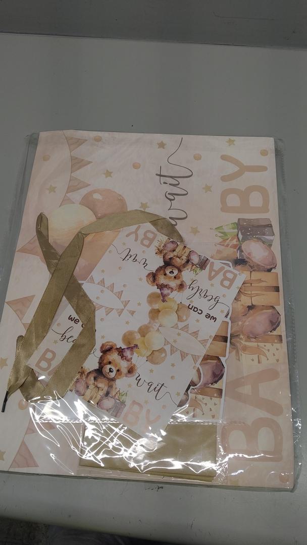 Extra Large Baby Gift Bag, Woodland Animal Square Gift Bag Sage Green Baby Shower Jumbo Gifts Bag with Handles and Tissue Papers Oh Baby Wrapping Paper Bag for New Parents Gender Reveal Party Favors