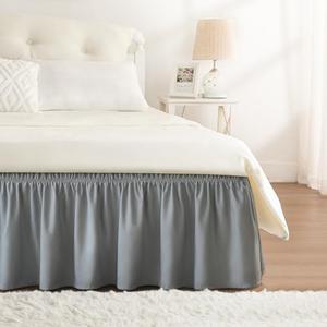 RIMELA Grey Queen Size Bed Skirt 15 Inch Drop,Elastic Bed Skirting, Light Gray Bedskirt for Adjustable Bed Base and Frame, Lightweight Wrap Around Dust Ruffle