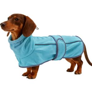 Warm Fleece Dachshund Coats, Dachshund Sweater, Miniature Dachshund Sausage Dog Clothes Jacket, Wiener Corgi Pullover with Adjustable Bands (Light Blue, M)