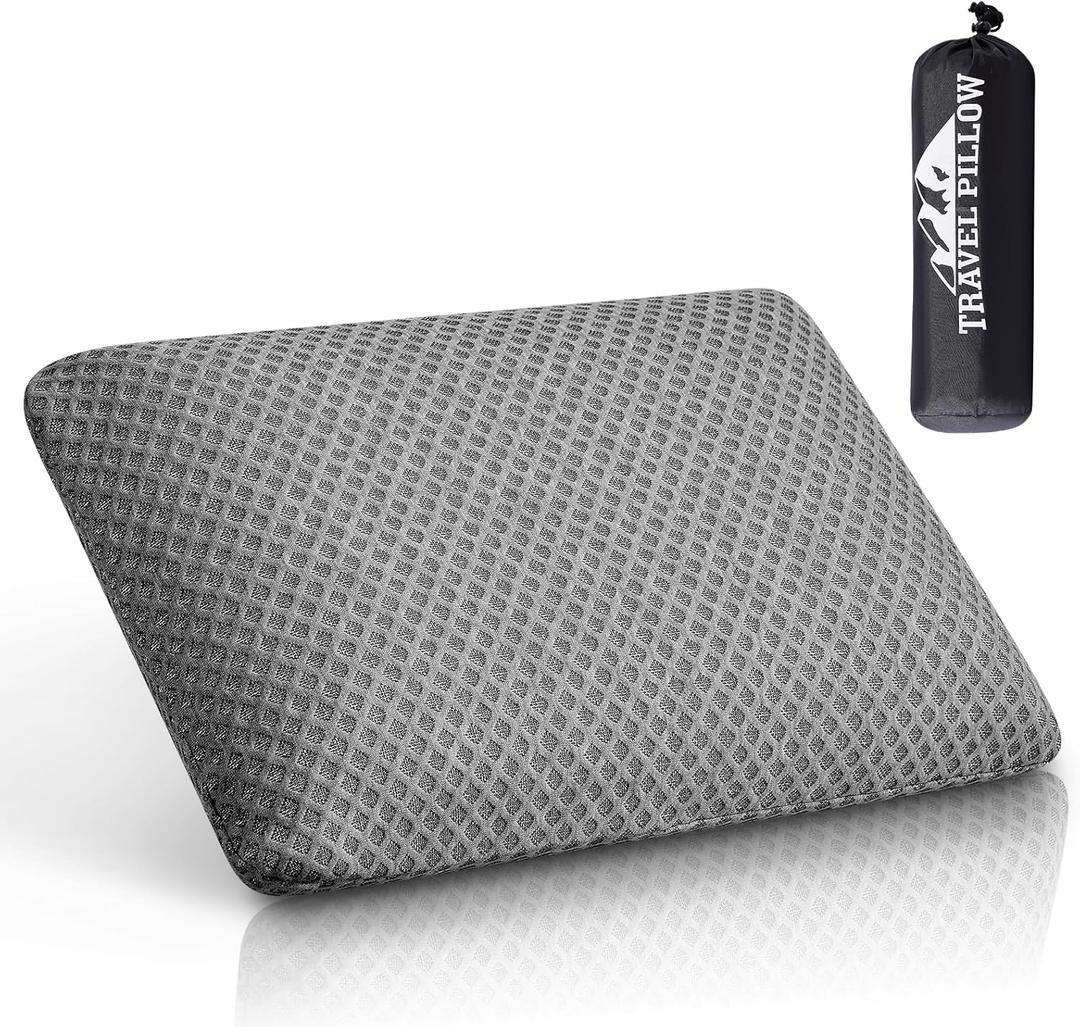 Travel Pillow Memory Foam, Compressible Camping Pillow with Breathable Cover, Medium Firm for Backpacking Hiking Airplane Car, Dark Gray