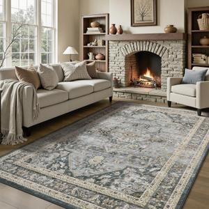 Grey Washable 5x7 Area Rugs for Living Room Rug Bedroom Rug Carpet Neutral Vintage Dining Room Rugs for Under Table Soft Comfortable Non Slip