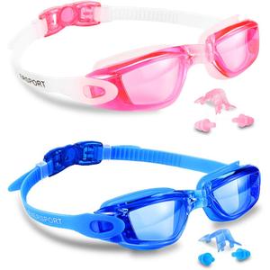 EverSport Swim Goggles Pack of 2 Swimming Goggles Anti Fog for Adult Men Women Youth Kids (Blue & Pink)
