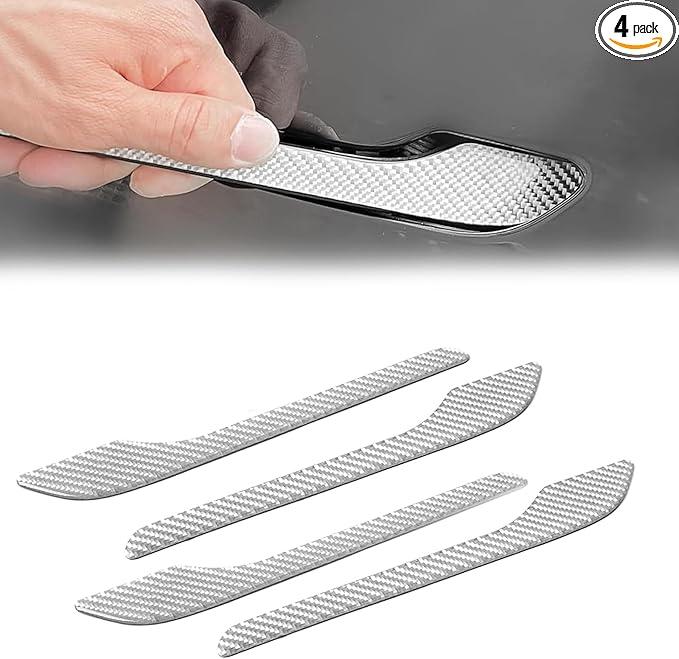Door Handle Wrap Cover Compatible with Tesla Model 3 Model Y 2025 2024 2023 2022 2021 Carbon Fiber Accessories Door Panel Covers Exterior Sticker Trim Protector Decorations Kit Decor (Silver)