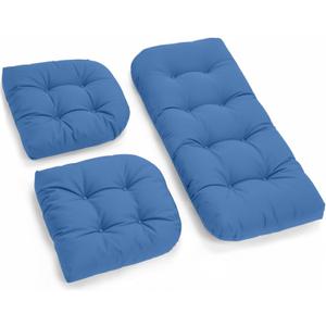 All Weather Outdoor Wicker Chair Cushions of 3 Pieces, Waterproof Outdoor Wicker Chair Cushion for Patio Furniture Loveseat Settee Bench, 1 Loveseat and 2 U-Shaped Cushions, Royal Blue