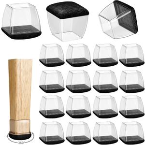 16 Pack Chair Leg Floor Protectors for Hardwood Floors, Round Rubber Furniture Sliders, 360°Felt Pad Bottom Wrapped Thickening Silicone Furniture Legs Caps Covers(Square,Clear-Black-L Plus)