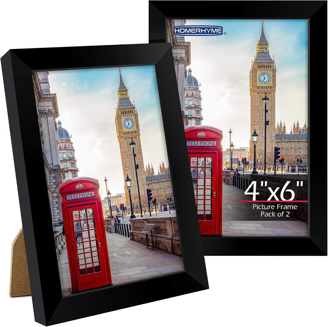 4x6 Picture Frames 2 Pack, 4 by 6 Black Photo Frame for Wall or Tabletop Display, Lightweight Poster Frame with HD Plexiglass, Horizontal or Vertical for Graduation Office Wall Home Decor