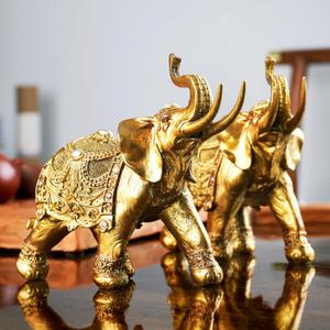 Lucky Elephant Statue,2Pack 7" Elephant Decor,Elephants Figurine for Home Decor Unique and Ornament for Living Room,Table Centerpiece Shelf and Office Adds(Resin Craft)