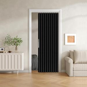 100% Blackout Fabric Folding Door Curtain with Magnetic Closure - Accordion Style for Sliding Doors, Closets,Wardrobe and Temporary Door Solutions Doorway CurtainsW42 x L78, Black1 Panel