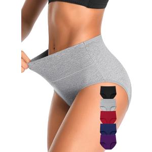 OLIKEME High Waisted Underwear for Women Cotton Slight Tummy Control Panties Postpartum Soft Full Coverage Briefs 5 Pack (X-Large, Multicolor)