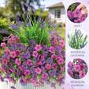 INQCMY Artificial Flowers for Outdoors Spring Summe 14 Bunches UV Resistant Silk Fake Plants Outside Indoor Lavender Ferns for Home Decor Patio Garden Back Yard Front Porch (Double Purple+Lavender)