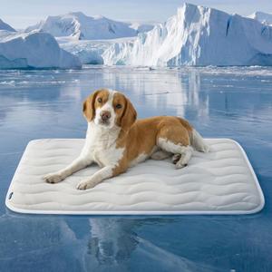 Bedsure Cooling Mat for Large Dogs - Q-Max>0.4 Thin Breathable Cooling Crate Pad Indoor for Pet with Chill Cool Fiber as Cooling TopperPortable Washable Kennel Mat in Outdoor Summer, 35x23, Grey