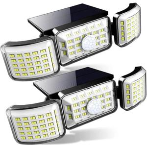 Boyuan Solar Lights Outdoor, with Motion Sensor, 188 LEDs Solar Powered Security LED Flood Lights, 3 Adjustable Heads IP65 Waterproof, Flood Wall Lights, for Patio Yard Garden Porch (2pcs)