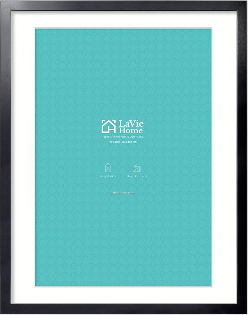 LaVie Home 30x40 Poster Frame Black, Display Pictures 24x36 with Mat or 30x40 Without Mat, Stable and Sturdy Picture Frame with Polished Plexiglass, Horizontal and Vertical Format of The Wall, 1 Pack