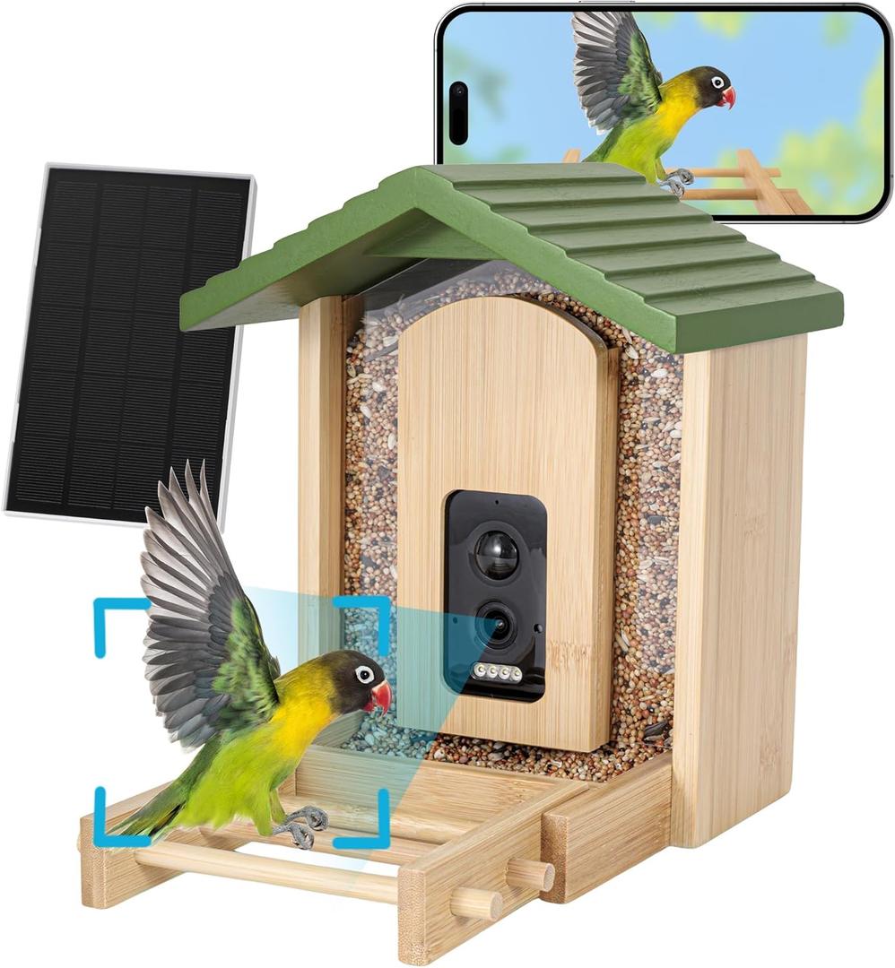 Yungenl Smart Bird Feeder with Camera, Solar Powered with AI Identify Birds Species,Keep Squirrels Away,Instant Arrival Alerts,Cloud Store Videos Ideal Gift for Bird Lovers