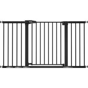 Babelio 36-57" Extra Wide Baby/Dog Gate, Auto Close for The House, Stairs and Doorways, Pressure Mounted for Pet with Large Walk Thru Door, No Need Tools and Drilling, Black