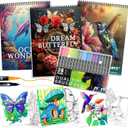 3Pcs Adult Coloring Book for Women Relaxation, 36 Colors Markers with Spiral Bound Adult Coloring Book for Women, 36 Dual Tip Colors Markers, Anxiety Relief Mindfulness Gifts(Ocean & Bird & Butterfly)