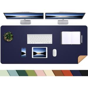 Leather Desk pad Protector, Large Desk mat with Natural Cork & PU Leather,Mouse pad,Non-Slip Office Desk Mat,Waterproof Desk Writing Pad for Office and Home (47in*17in, Blue)