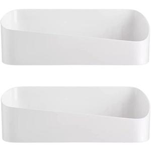 SUNFICON 2 Pack Adhesive Bathroom Shelf Organizer Shower Caddy No Drilling Shower Shelf Bath Essentials Shampoo Spice Holder 4 Clear Adhesives for Shower Room Bathroom Kitchen White