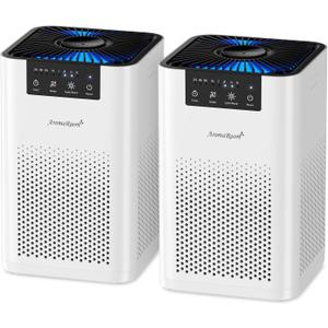 AromaRoom Air Purifiers for Bedroom, Hepa Air Purifiers for Home Pet Pee Smell with Aromatherapy, Quiet 360 Airflow Air Cleaner 3-in-1 Filter for Office, Dorm, Apartment, Kitchen, AP102-White, 2Packs